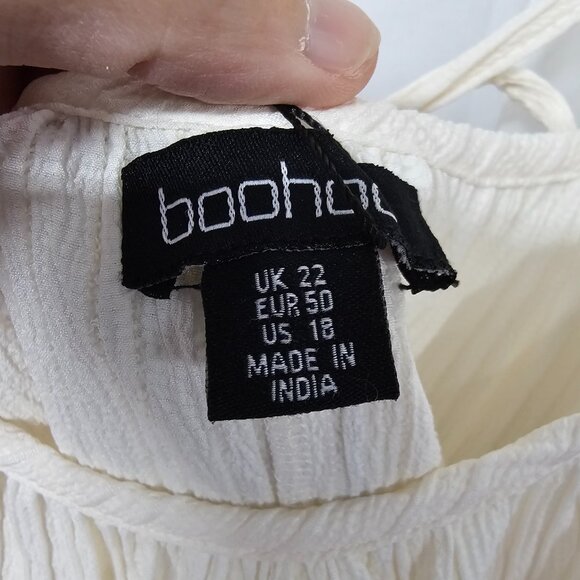Boohoo Dress Cream Shift Coquette Boho Puff Sleeve 18 NWT - Picture 8 of 11